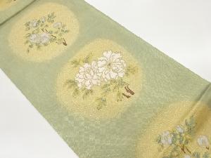 椿に牡丹模様織出し袋帯